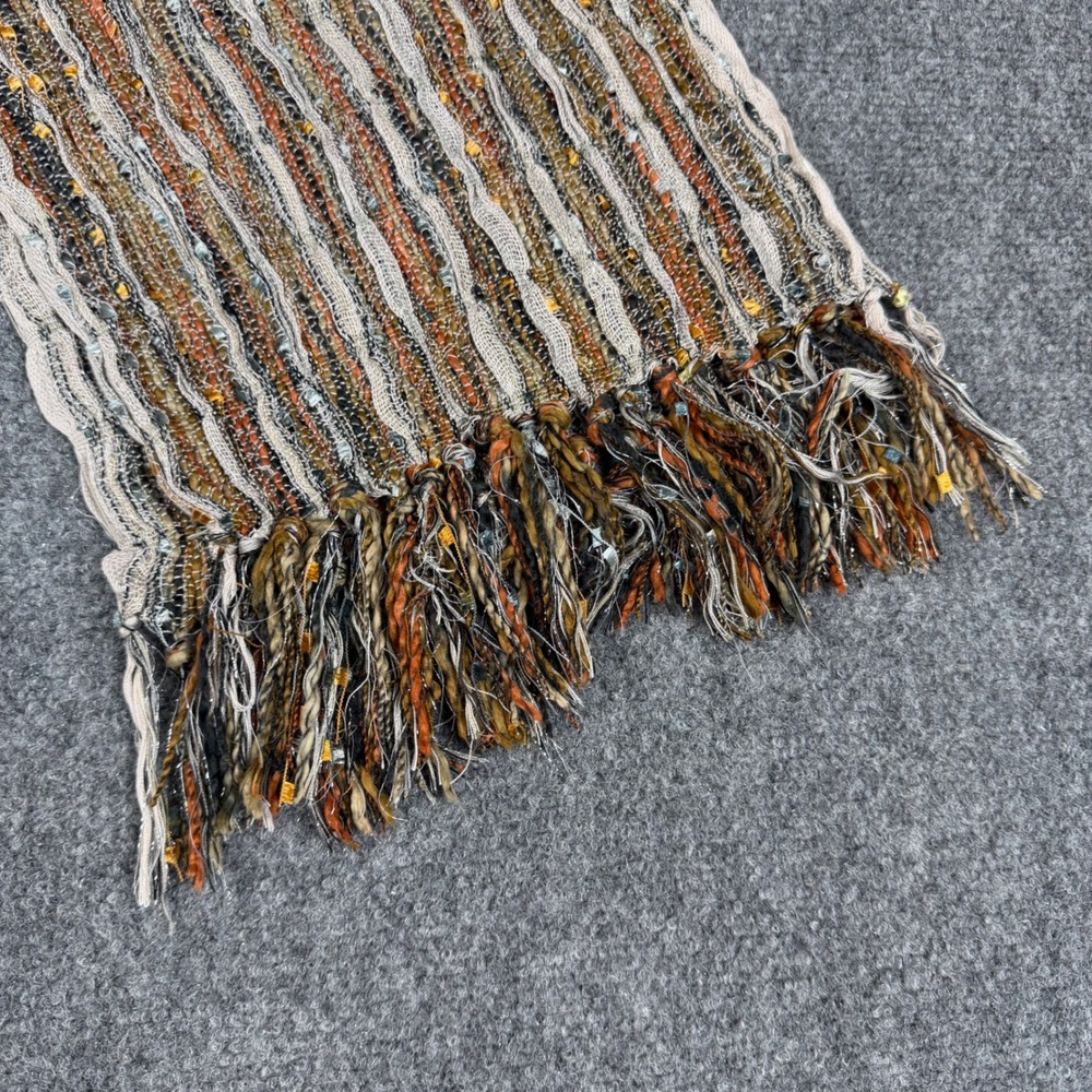 Collection XVIII Multi Color Striped Knit Scarf Metallic Silver Sequin Fringe - Picture 3 of 5